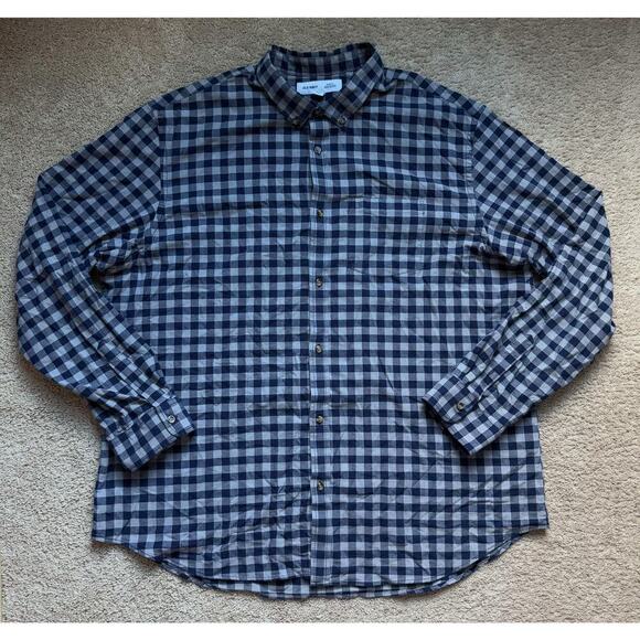 Old Navy Built-In Flex Slim Fit Checked Long Sleeve Shirt Blue/Gray 3XL Tall - Picture 1 of 9